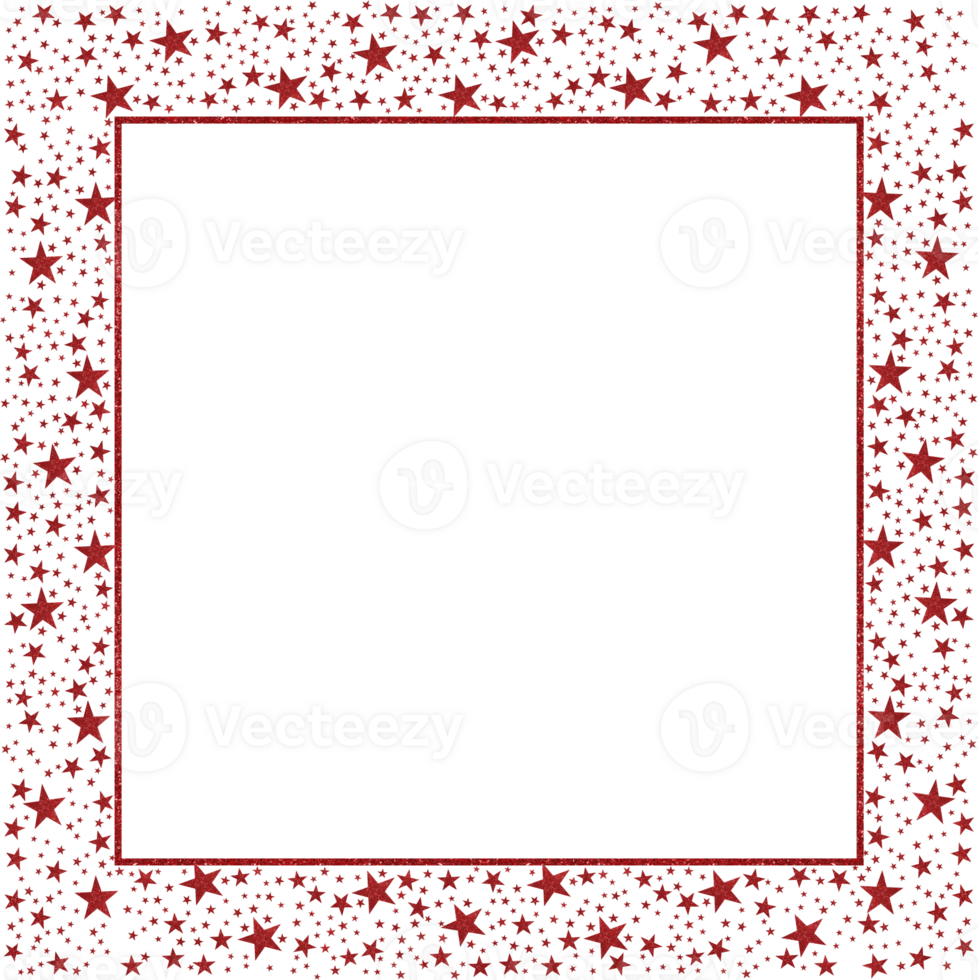 Red Square Frame With Shiny Glitter Stars png