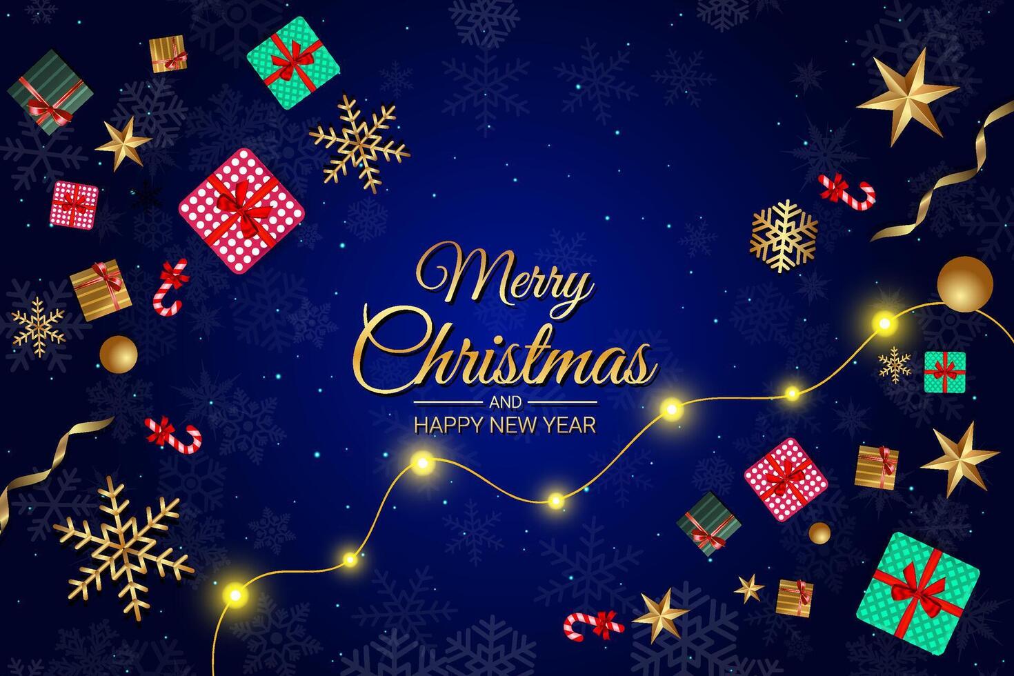 Christmas Greeting Card with Gifts and Decorations vector