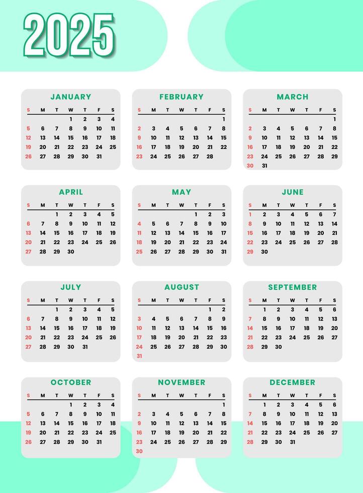 2025 Modern Calendar Template Design for new year event and business vector