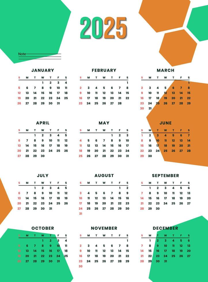2025 Calender template for new year event and businesswith Geometric Design vector