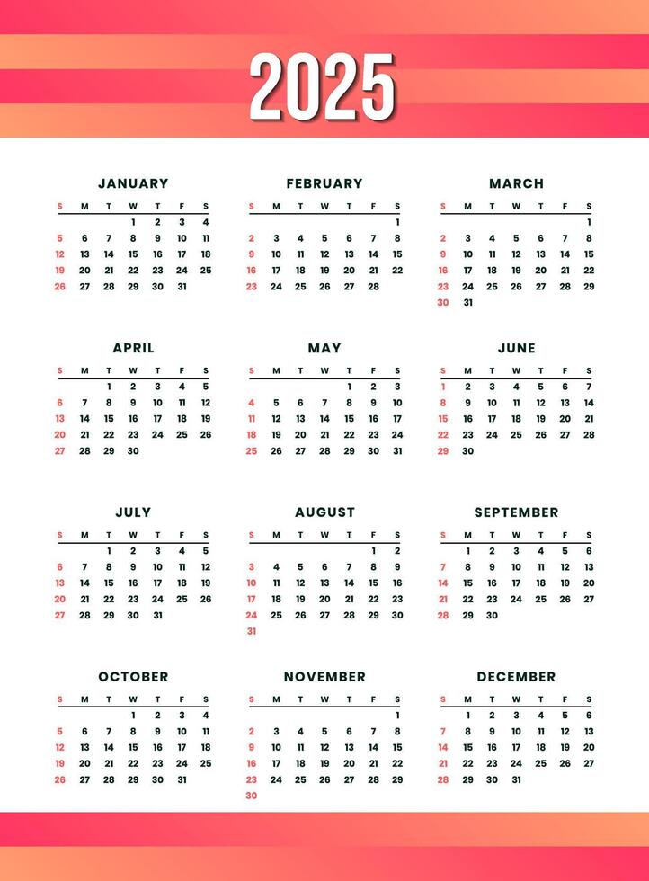 2025 month printable calendar Modern template illustration Plan year with style vector