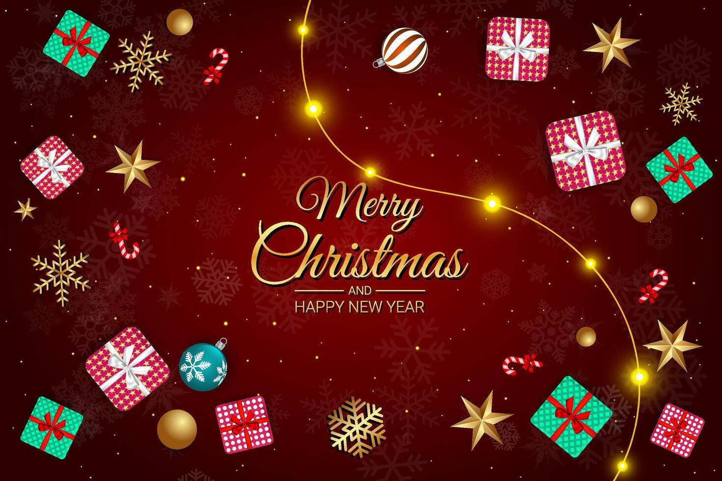 Festive Christmas Background with Gifts, Snowflakes, and Holiday Decorations vector