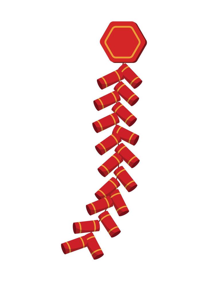 Hanging Chinese firecracker illustration. Chinese New Year concept. Isolated on white background. Lunar Chinese new year themed drawing vector
