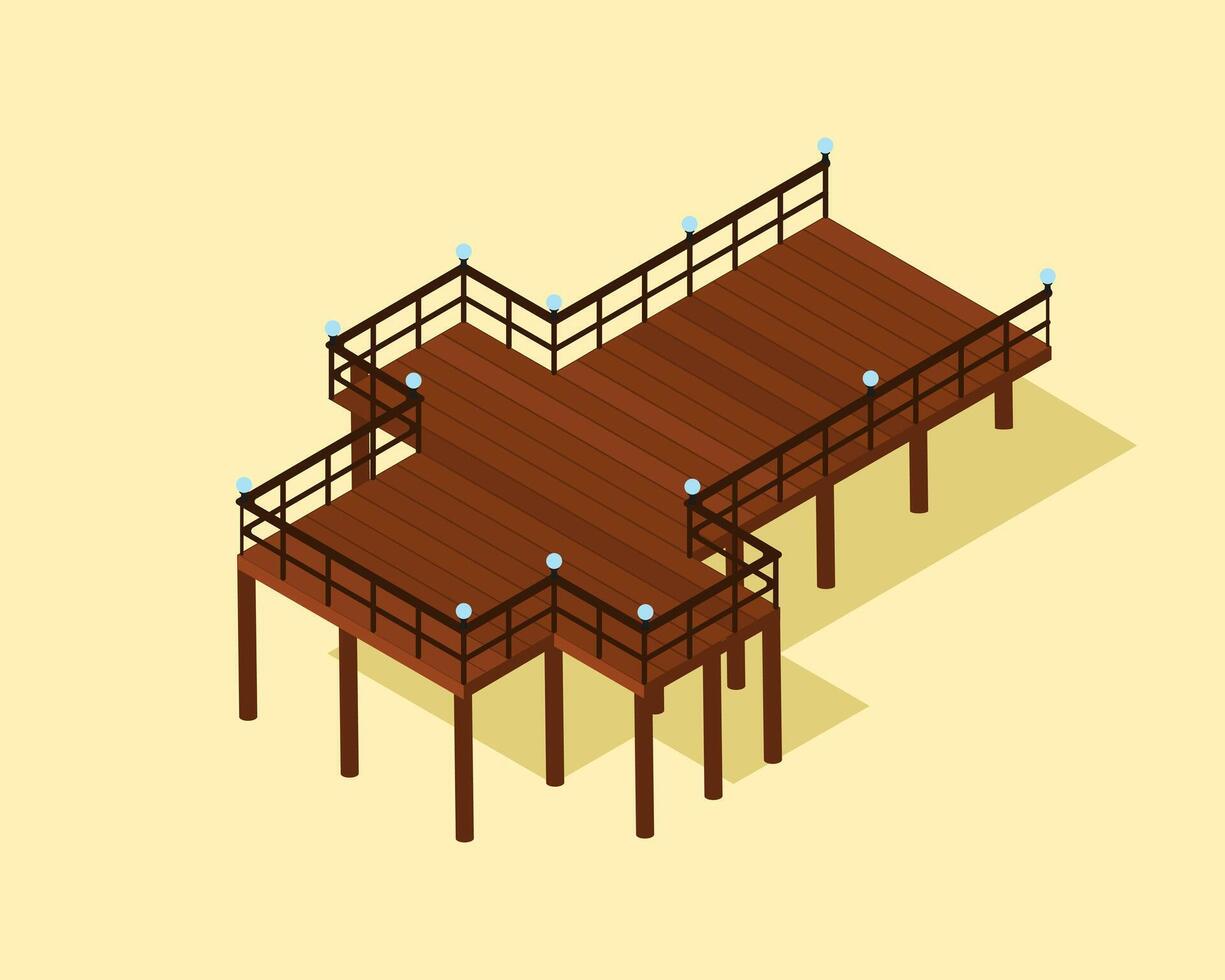 Wooden pier isometric illustration. Large wooden beach pier in isometric style. illustration vector