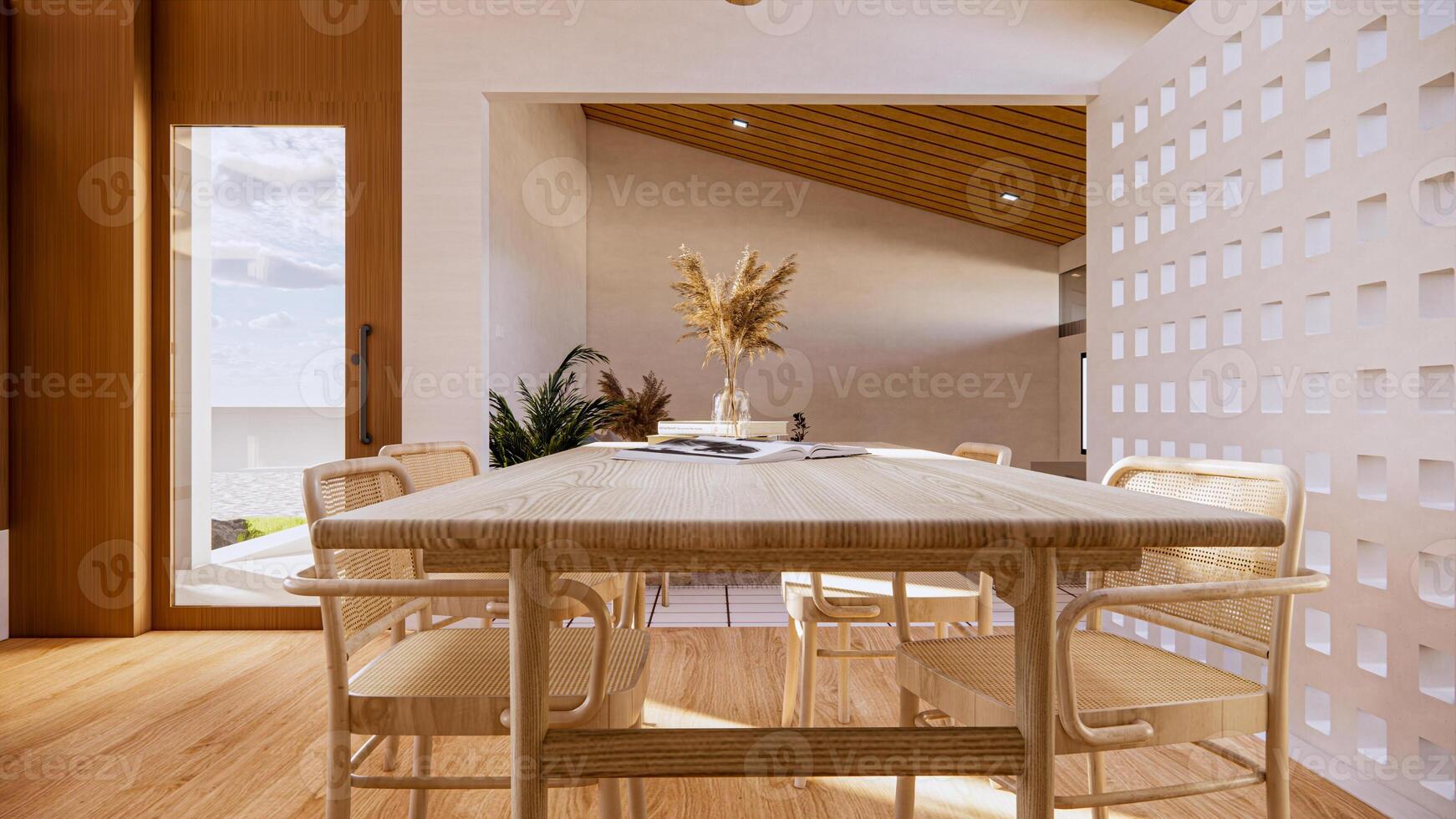 A Warm and Nature Harmonizing Single-Story Wooden-Patterned House photo
