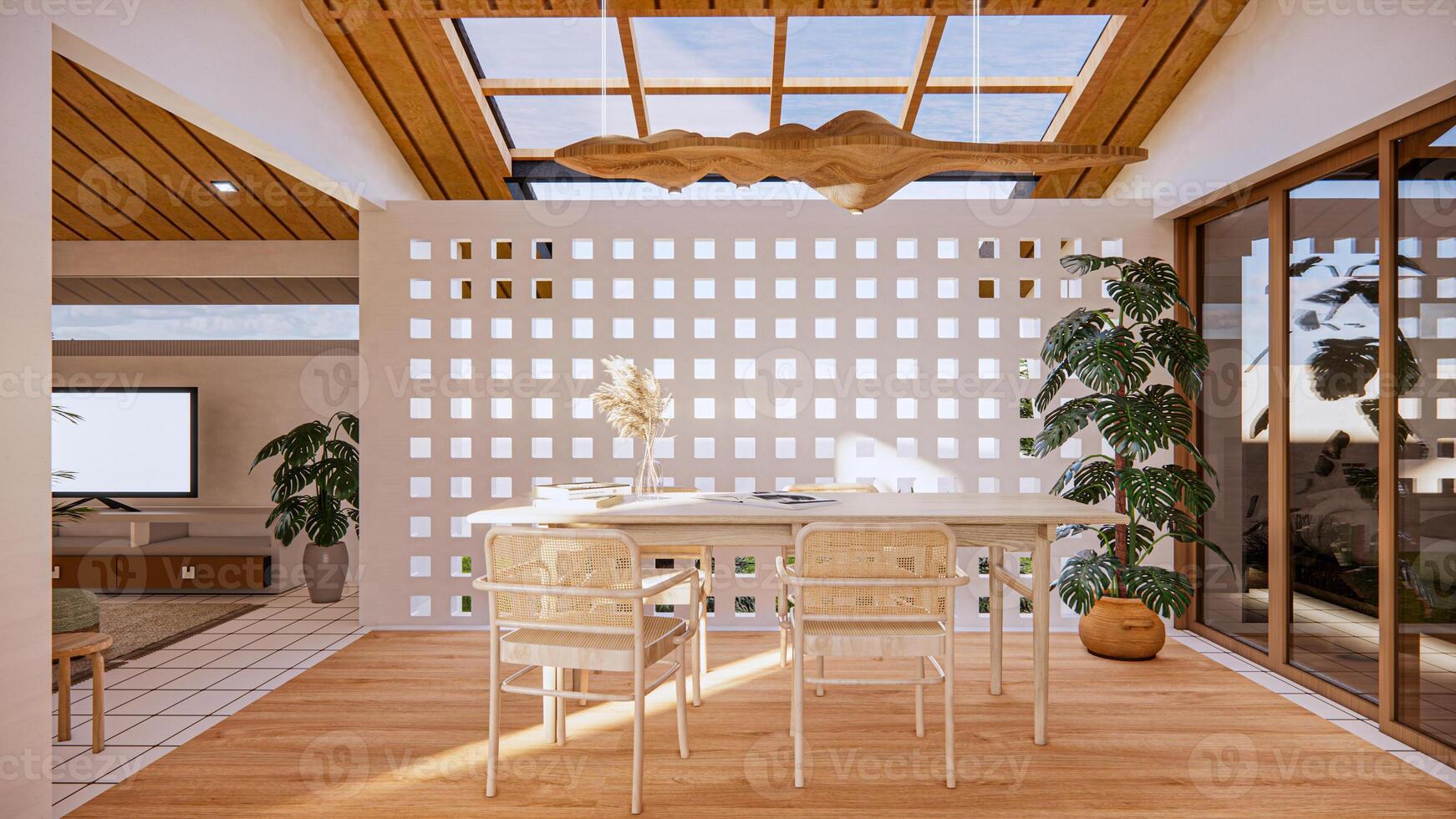 A Warm and Nature Harmonizing Single-Story Wooden-Patterned House photo