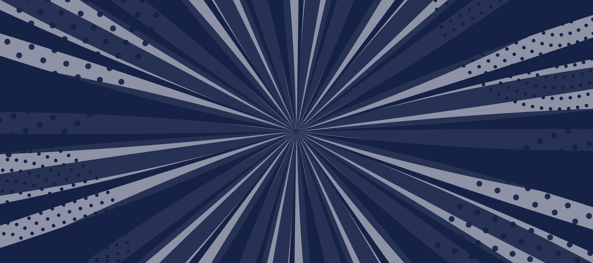 Modern abstract blue comic sunburst background. Pop art halftone banner illustration design vector