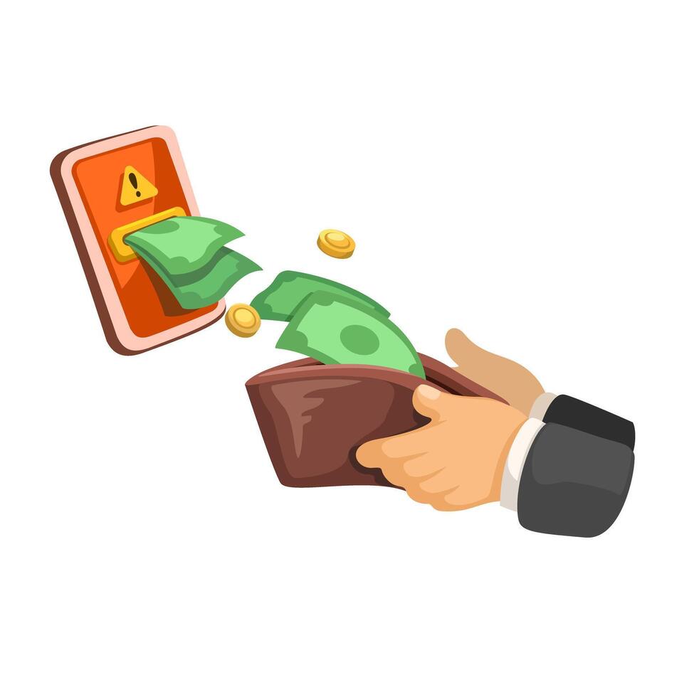 Cyber Crime. Smartphone Attract money from wallet Cartoon Illustration vector