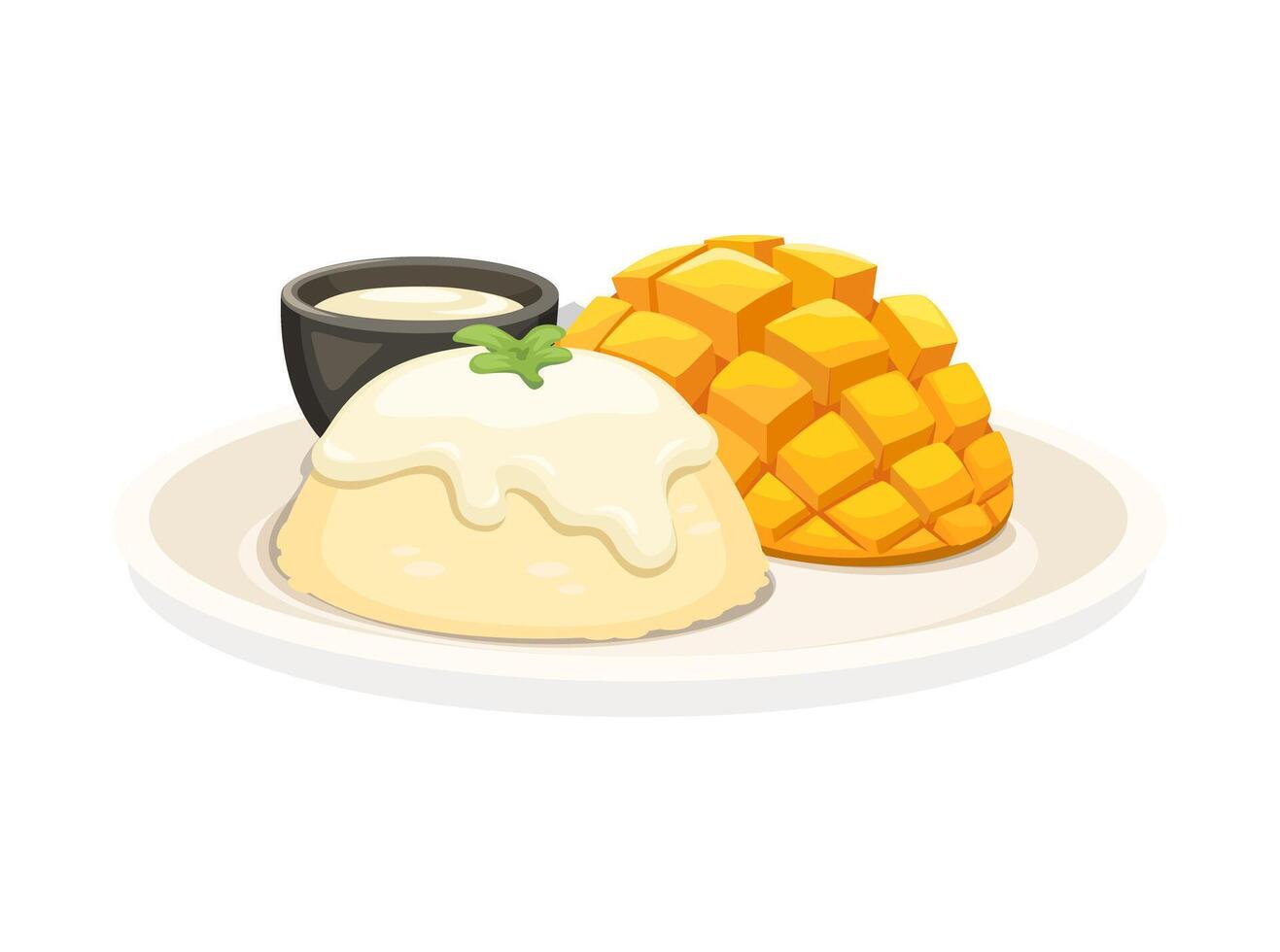 Mango Sticky Rice Thai Food Cartoon Illustration vector
