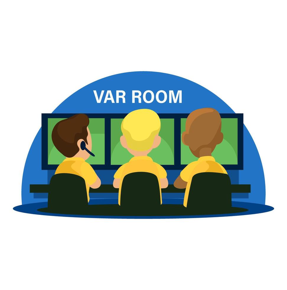 VAR Room, Soccer Referee with VAR Technology Cartoon Illustration vector