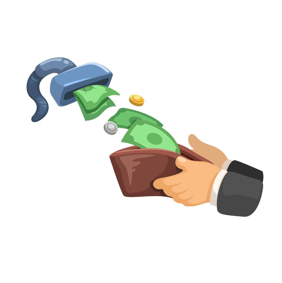 Vaccuum Take Money From Wallet Cartoon Illustration vector
