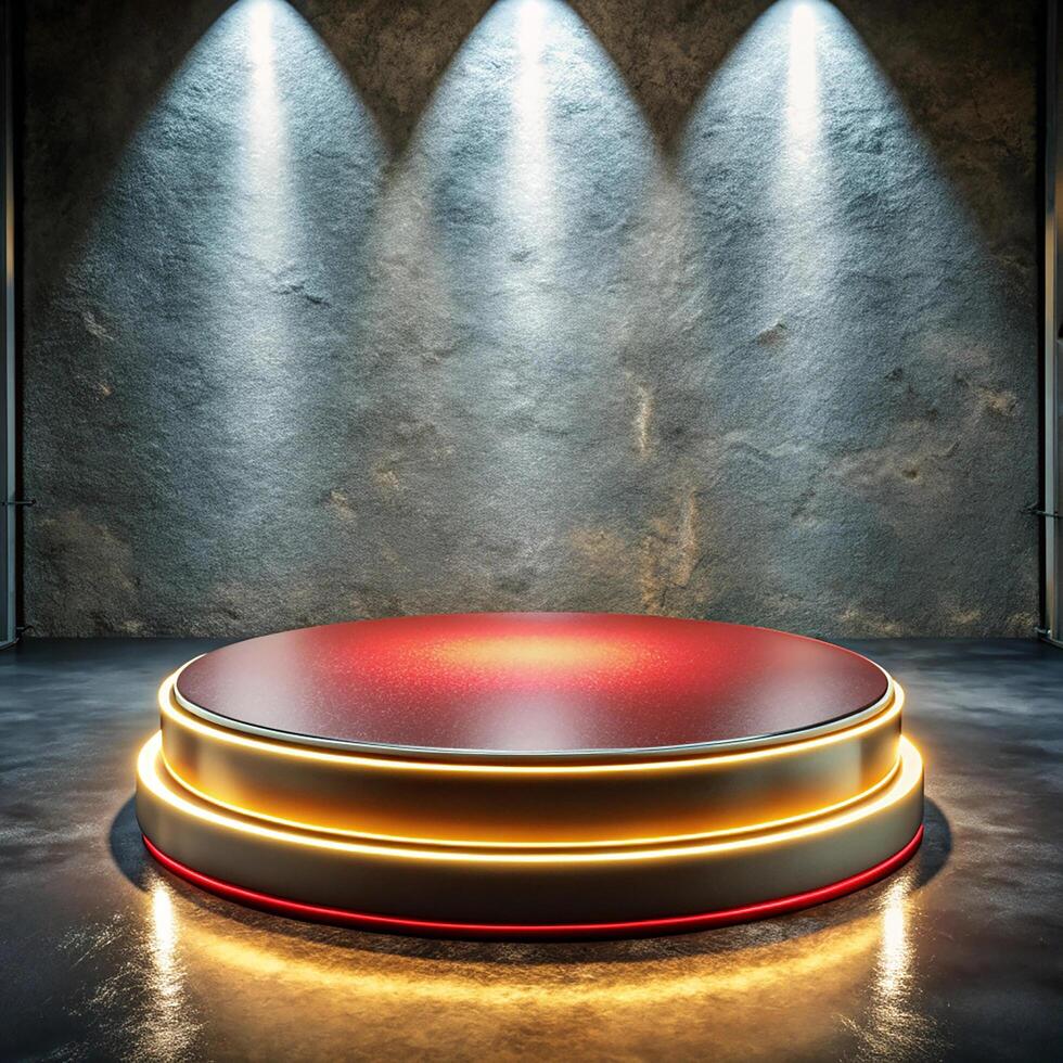 Red stage with spotlight and spotlight on it photo