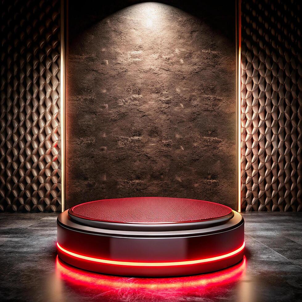 Red stage with spotlight and red leather photo
