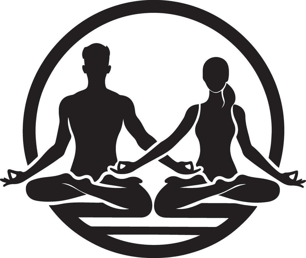 Couple lotus pose silhouette. vector