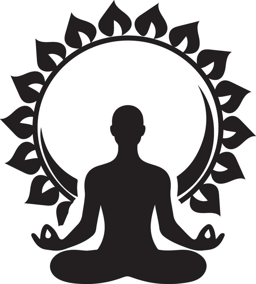 Man seated meditation in mandala background. vector