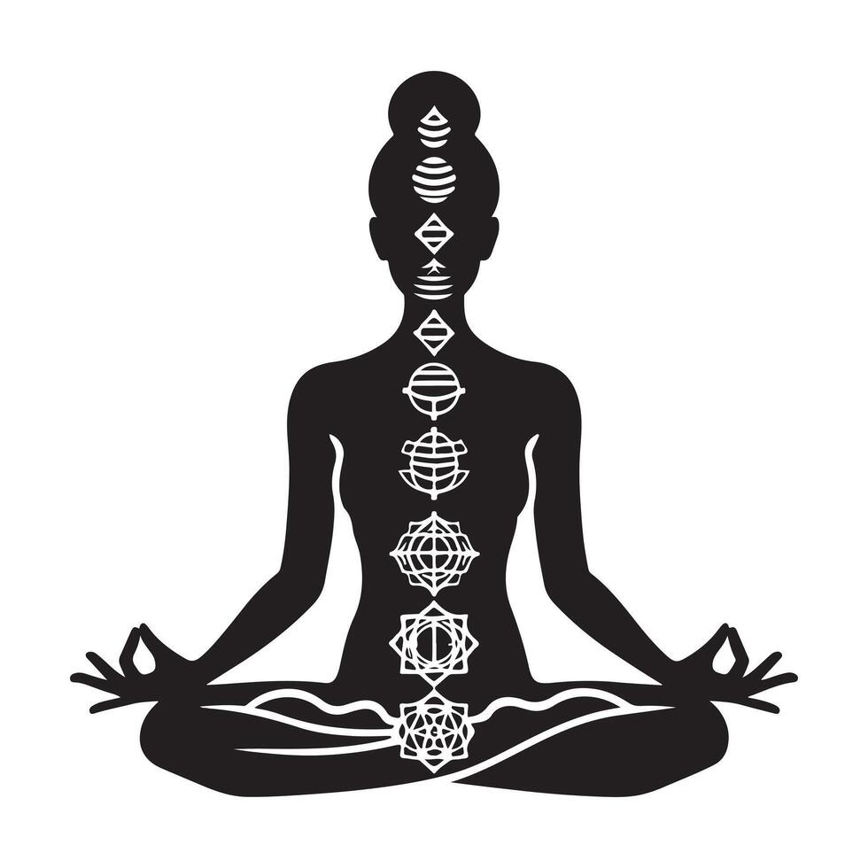 Seated Meditation with Chakras Alignment vector