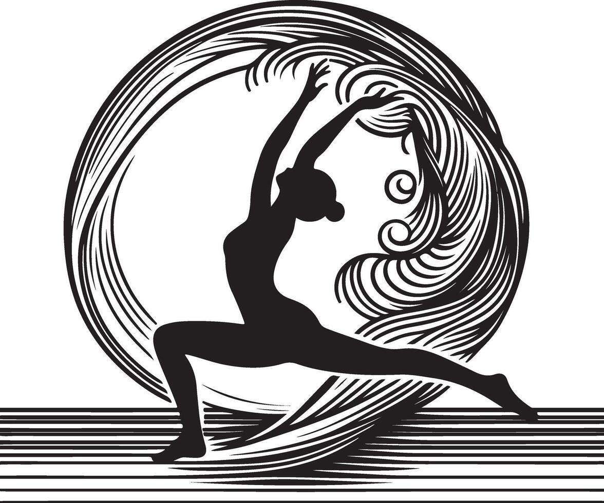 Yoga Silhouette with Flowing Energy Lines vector