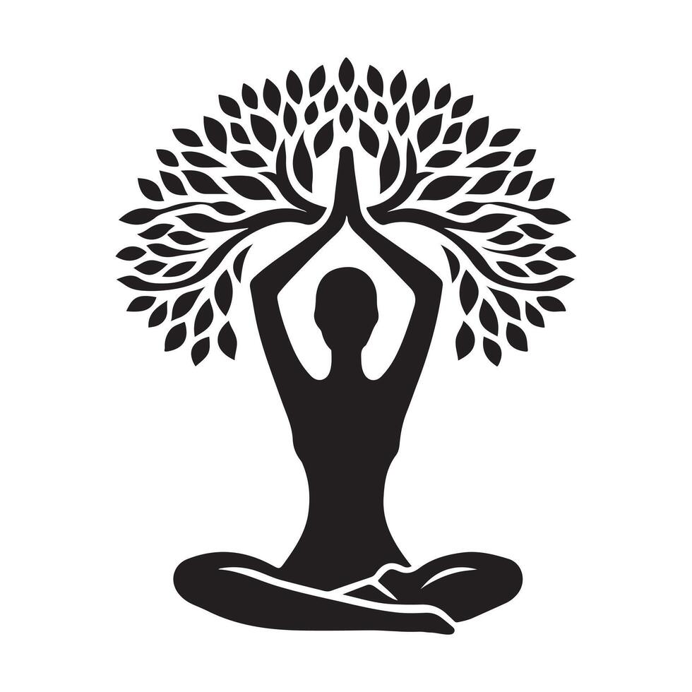Tree Pose meditation Silhouette vector