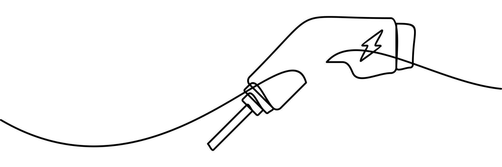continuous line drawing of charger connector symbol, electric car charging plug sign. abstract line art illustration vector