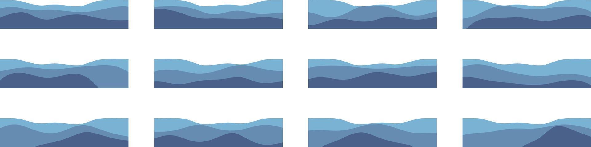 blue wave border ornament collection. design divider for poster, greeting card, brochure, banner, charter. vector