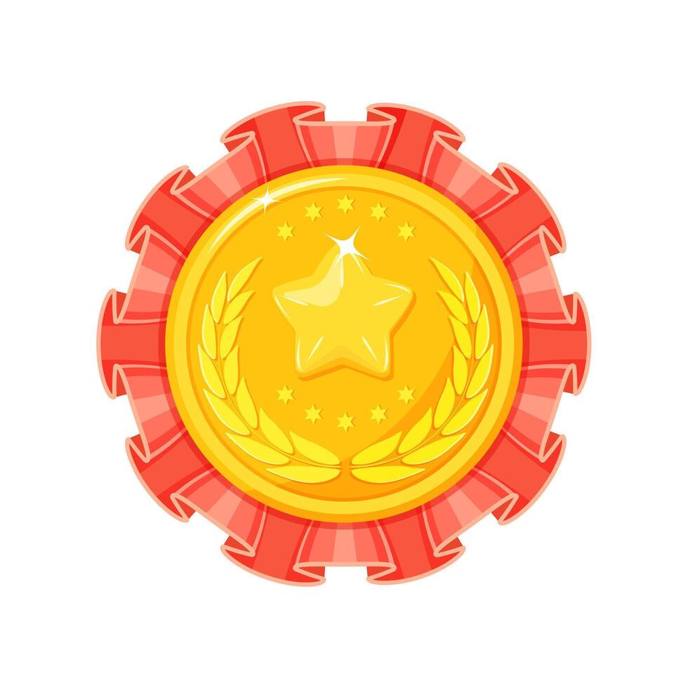 Gold medal with a star and laurel. Award for the winner for first place. Prize for success vector