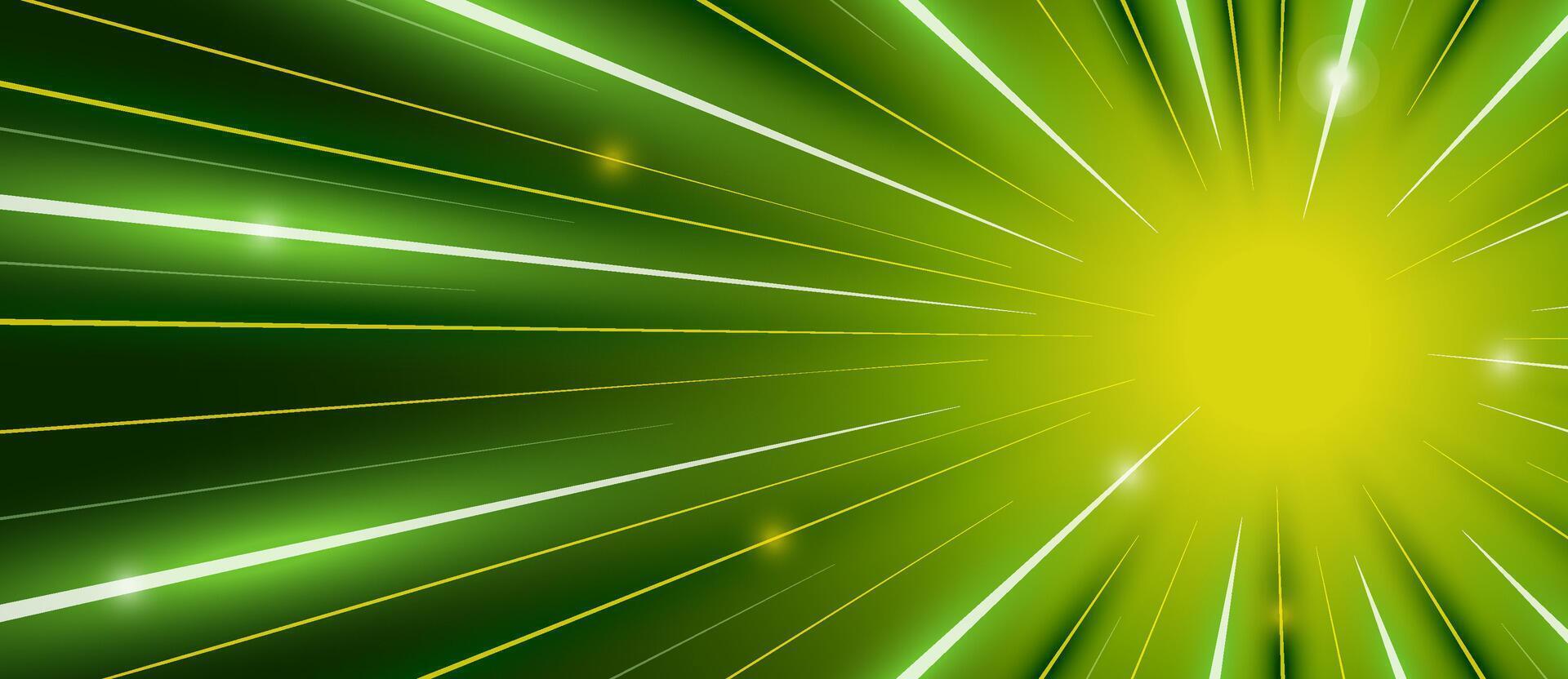 Abstract glowing green energy dynamic light rays. Nuclear electron fusion radiation high speed stripes concept. Anime comic strip radial motion luminous linear trails. Superhero action or sunburst eps vector