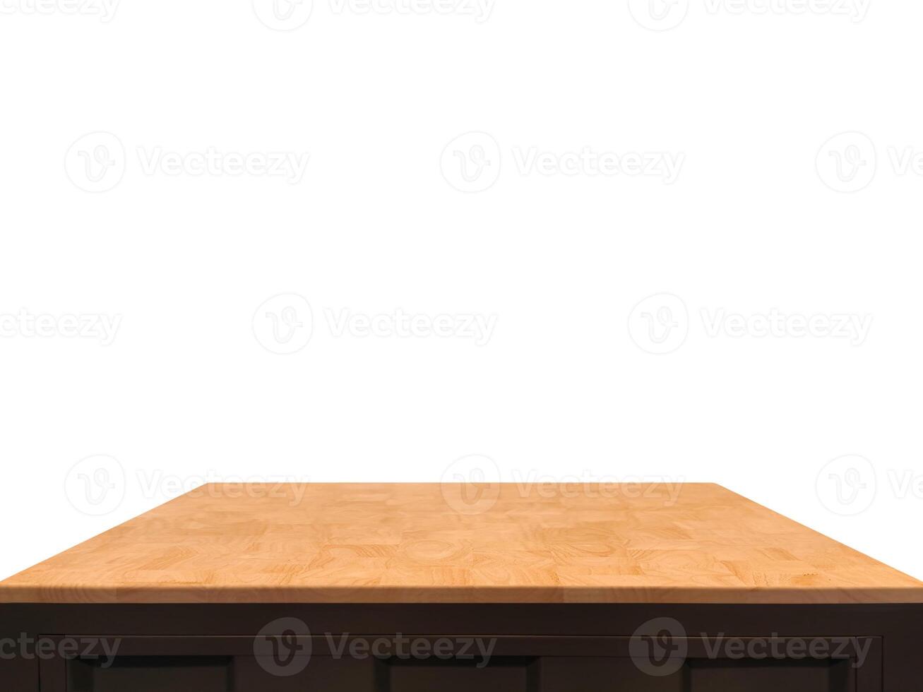 Front view of wooden table, isolated on white background. photo
