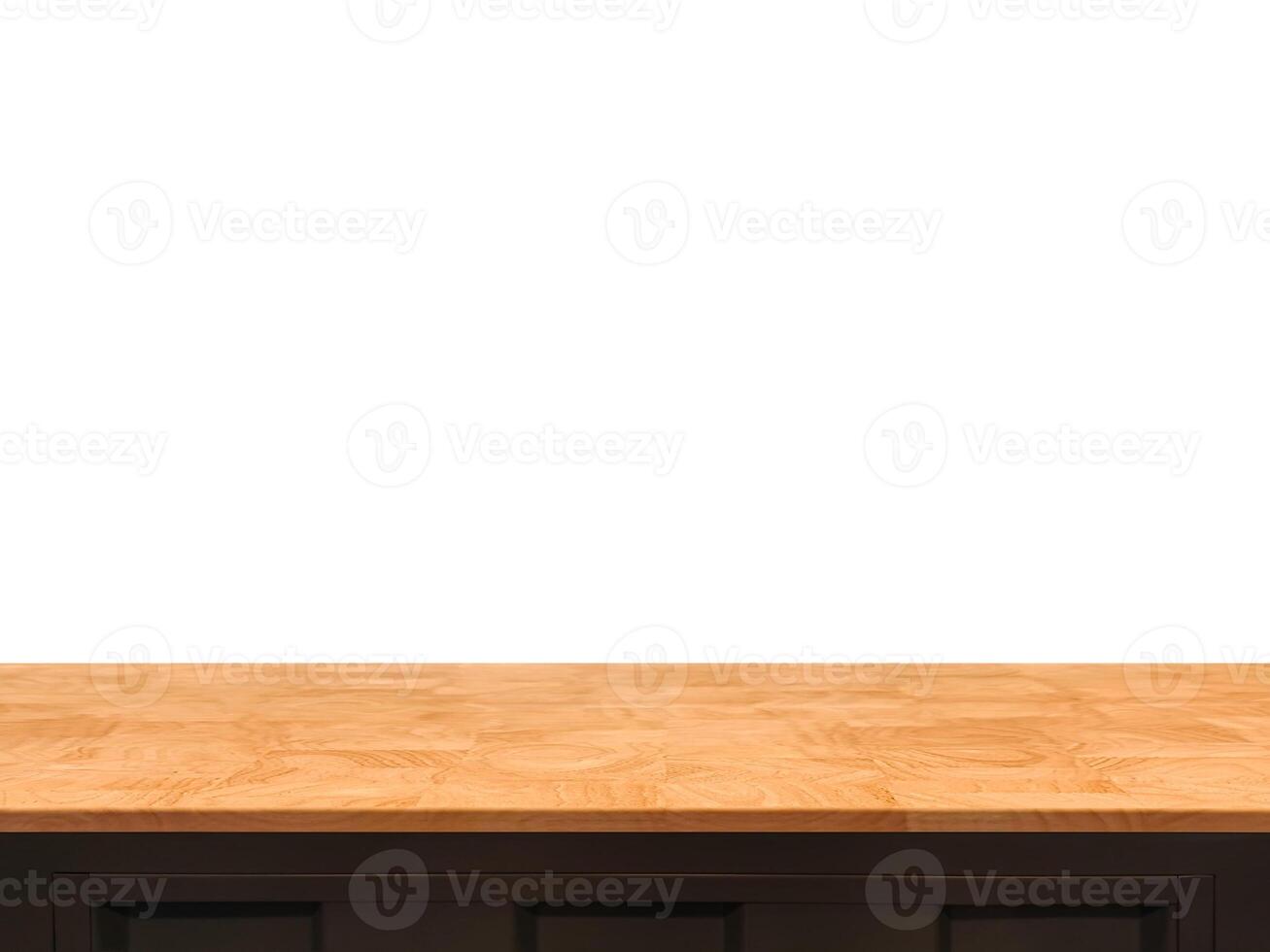 Front view of wooden table, isolated on white background. photo