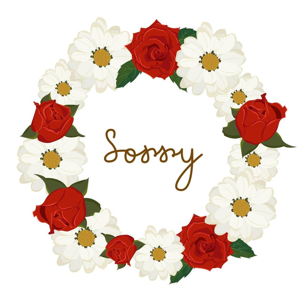 apology card. The inscription Sorry in a round frame of flowers. Feeling of regret. vector