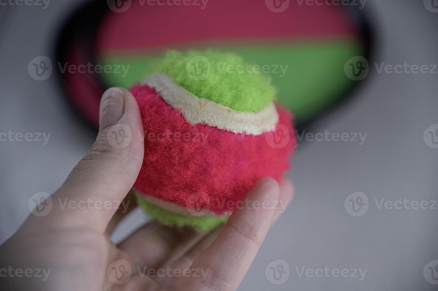 Kids tennis ball game,Self stick tennis ball, fun indoor and outdoor kids games photo