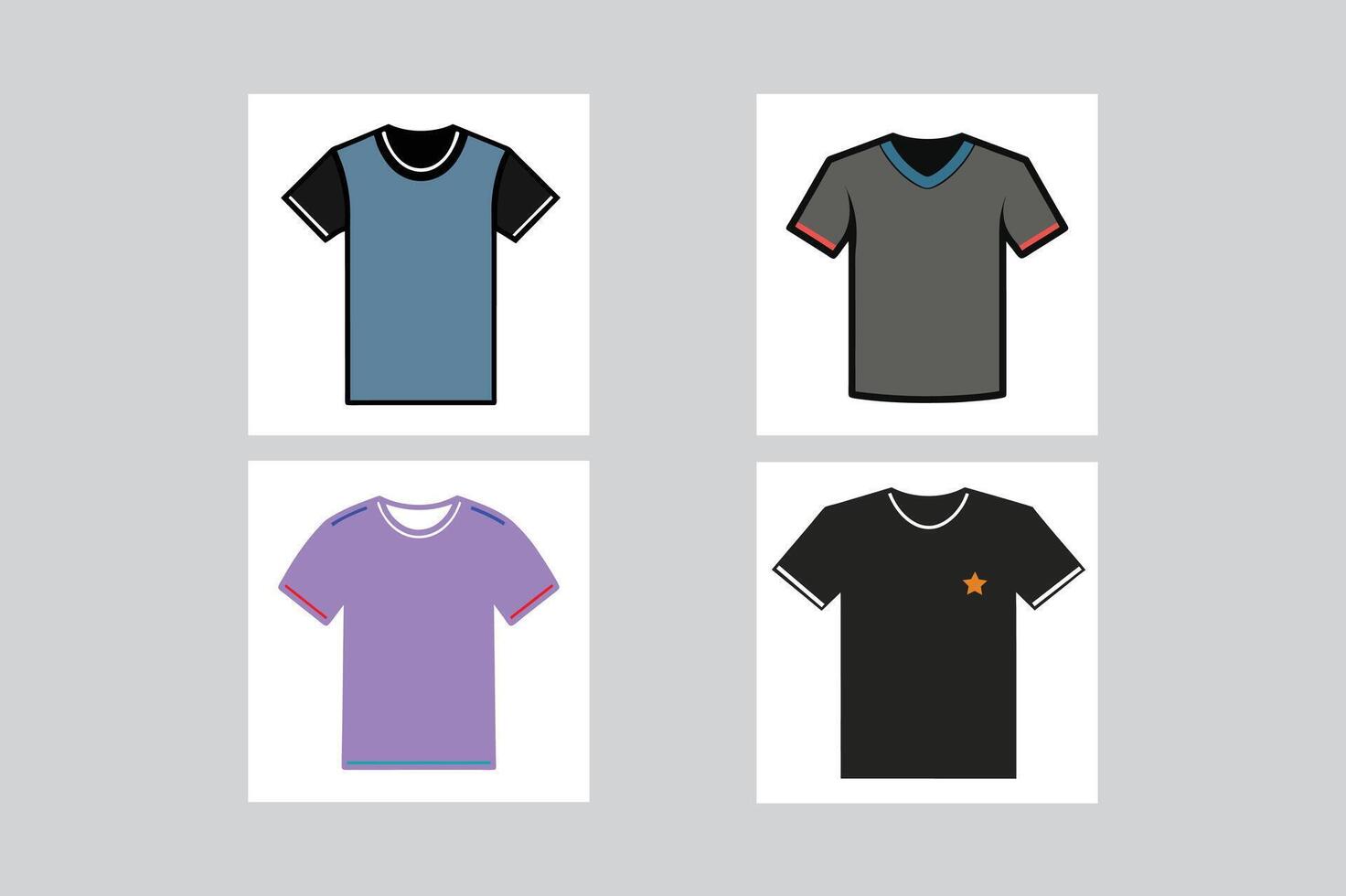 Flat Lay of Black and Gray T Shirts on White Clean Background for Designs. vector