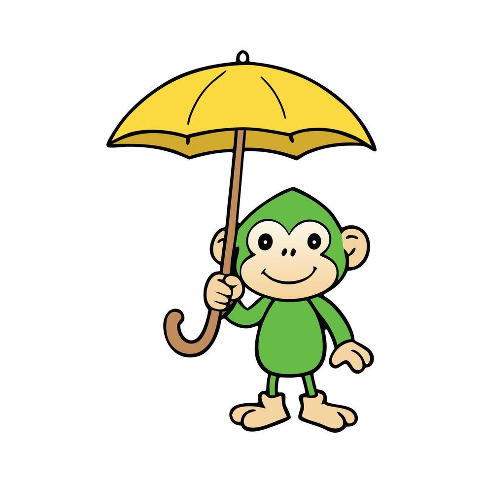 A cartoon monkey holding an umbrella vector