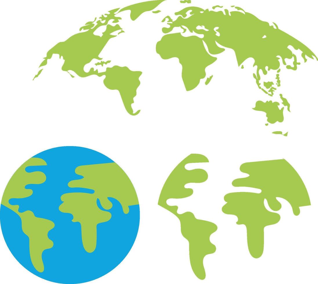 green world map set vector