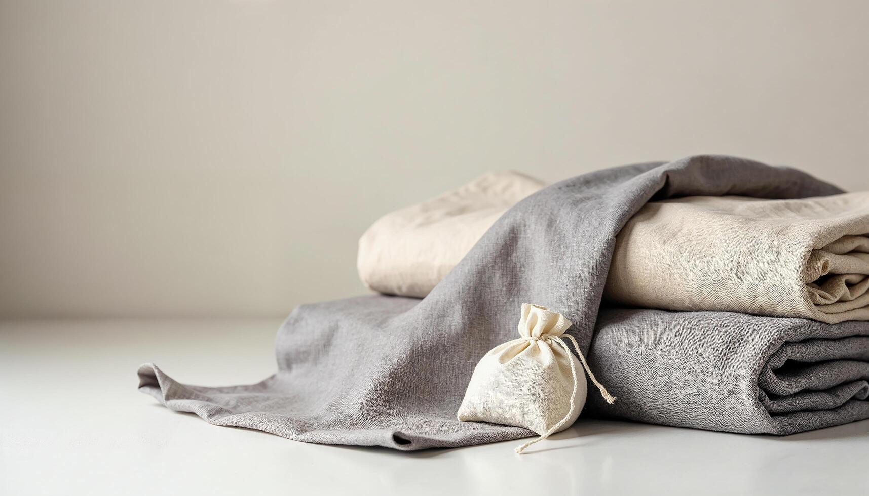 A stack of folded towels and a bag photo
