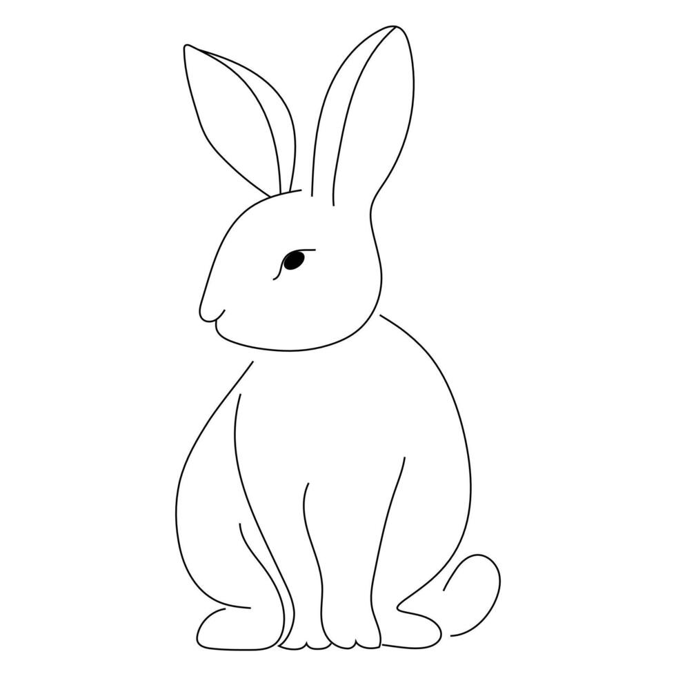Curious Bunny Outline with Raised Ears - Cartoon Rabbit Black and White vector