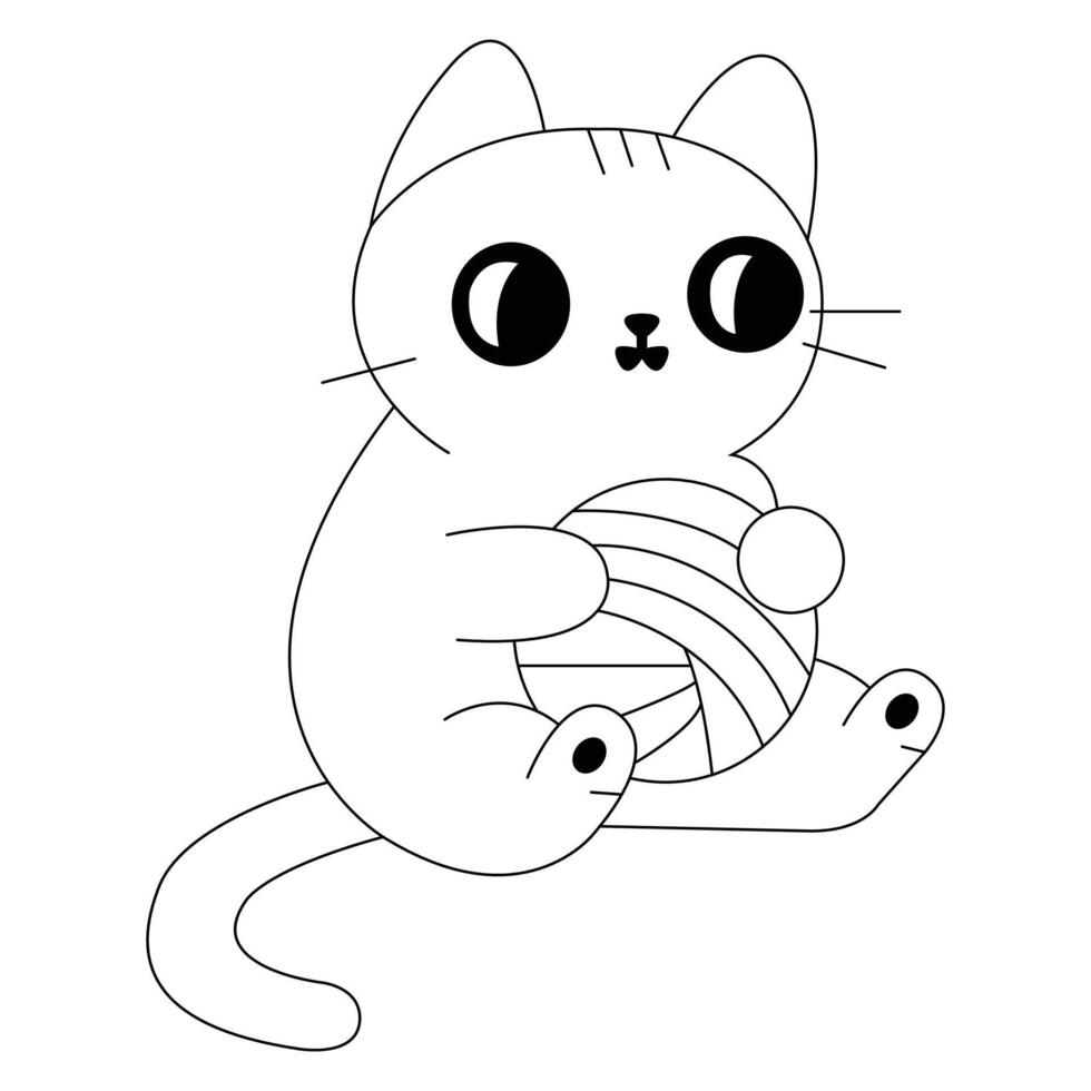 Curious Cat Looking Up - Hand-Drawn Cat Illustration in Line Art vector