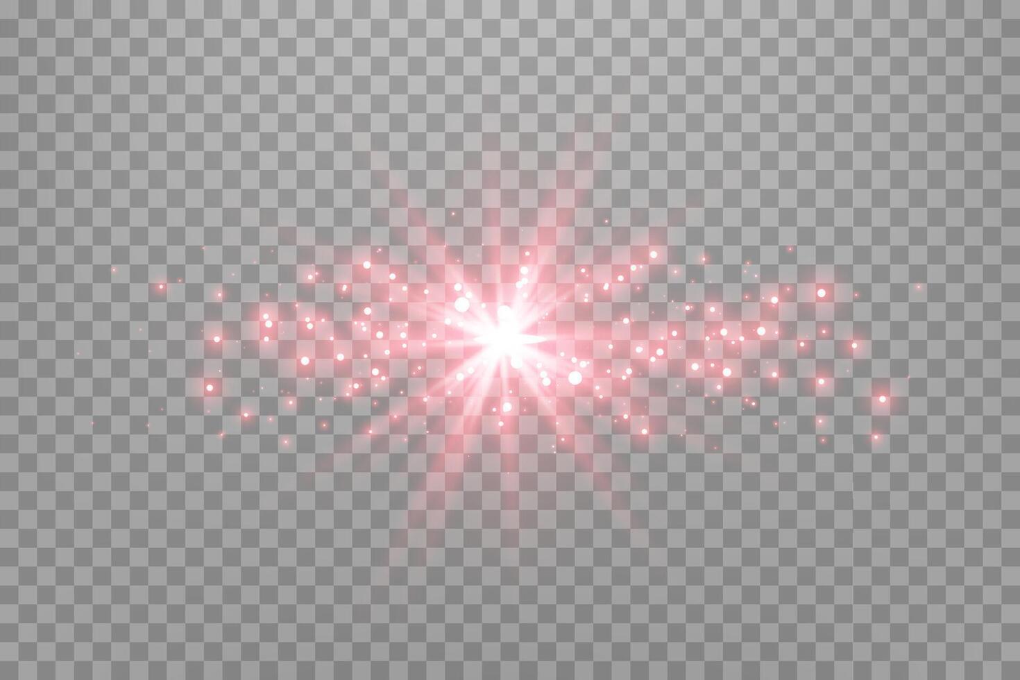 Red horizontal lensflare. Light flash with rays or spotlight and bokeh. Red glow flare light effect. vector