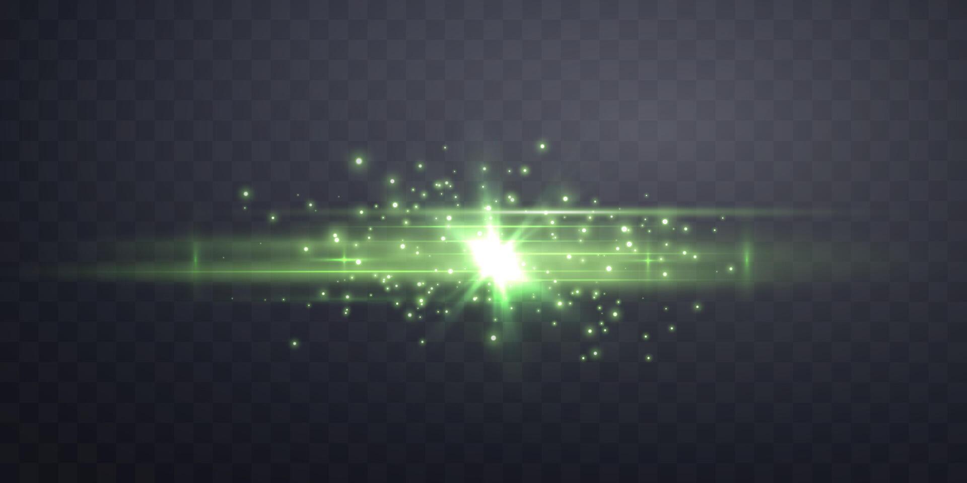 Green lens flare. Sun flash with rays or spotlight. Green glow flare light effect. vector