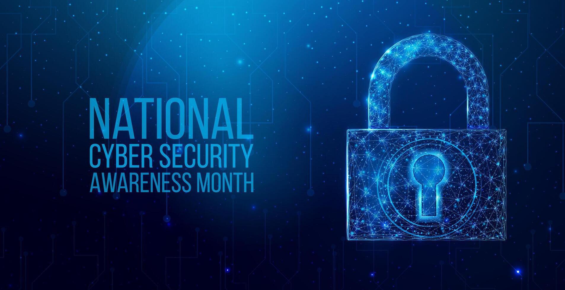 National Cyber Security Awareness Month. Internet technology network, business idea concept with glowing low poly lock. Futuristic modern abstract. vector