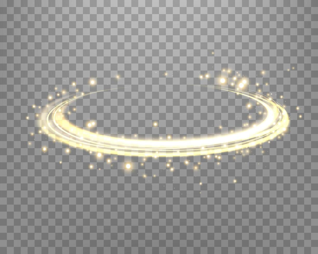 Gold magic glowing ring. Neon realistic energy flare halo ring. Abstract light effect vector
