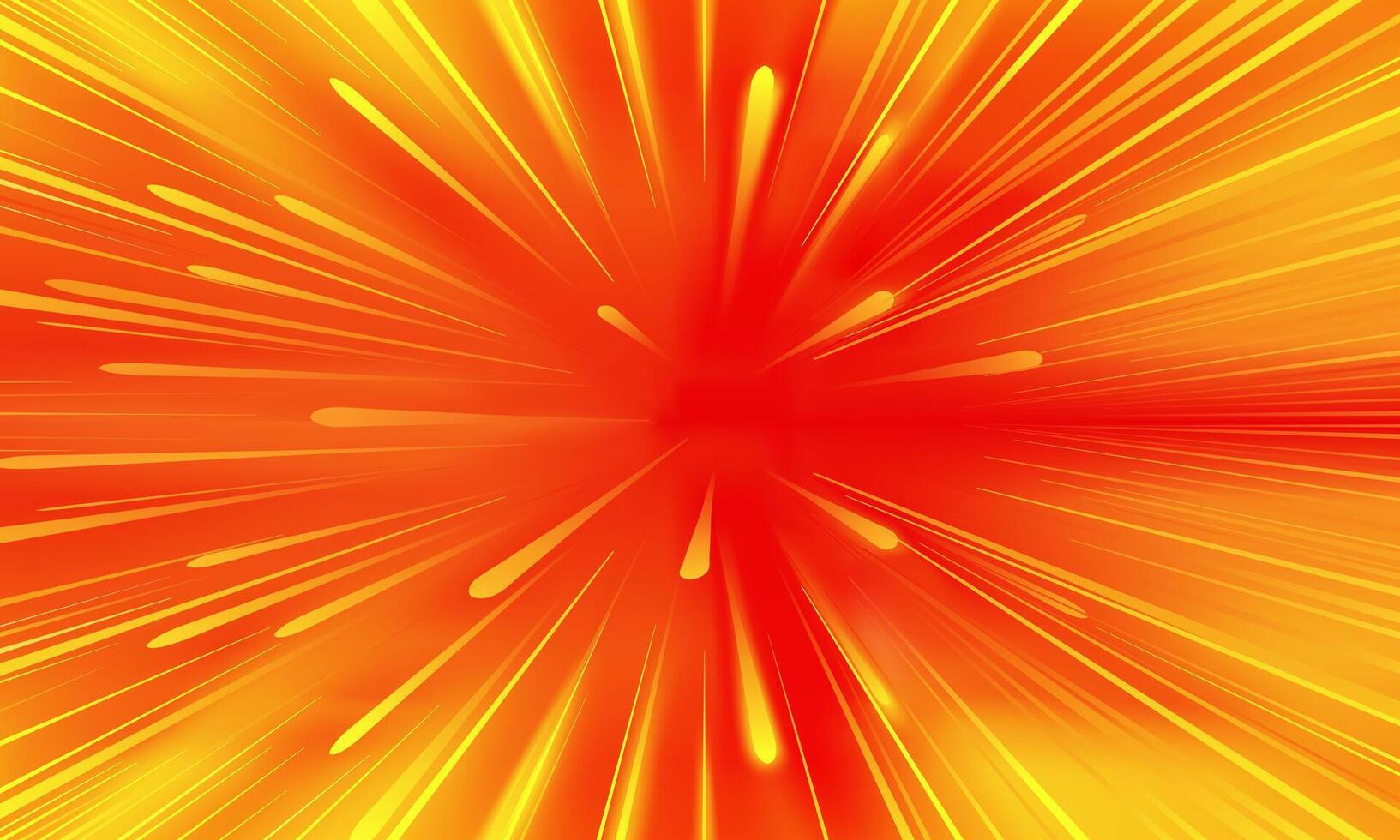 Yellow rays zoom in motion effect, red background. soft light. vector