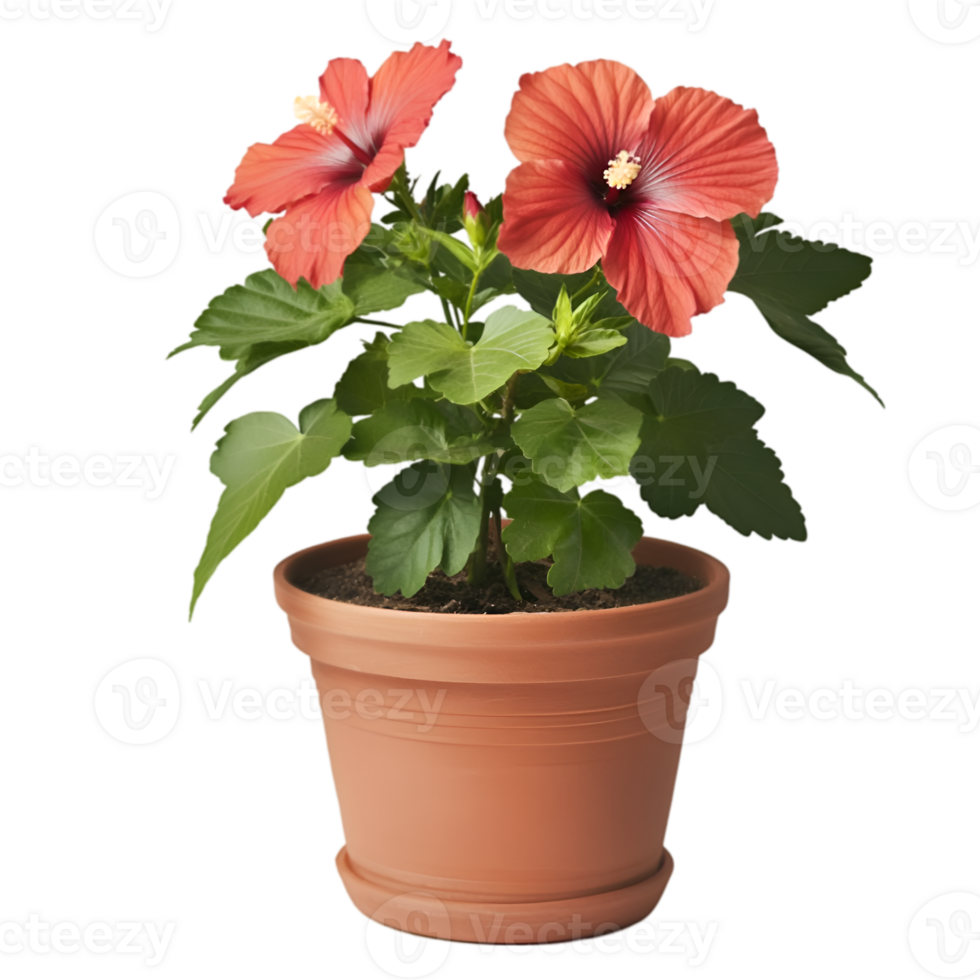 Hibiscus in terracotta pot png