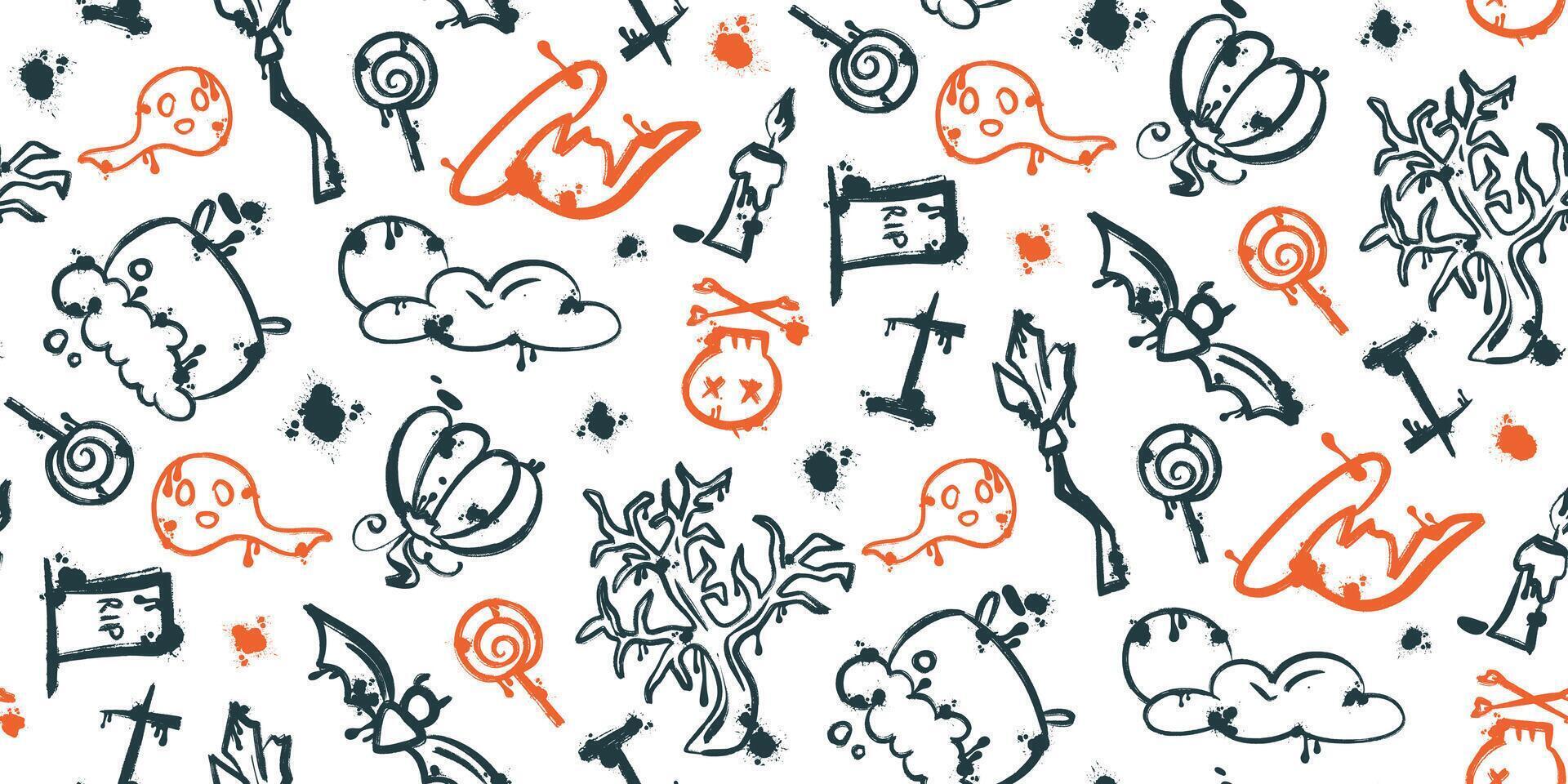 Graffiti spray happy Halloween seamless pattern vector