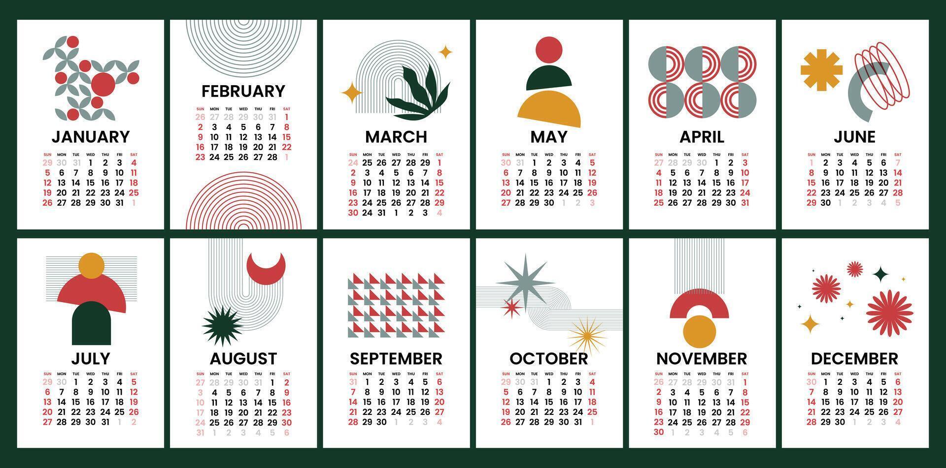Flat design geometric shapes in Bauhaus style for a 2025 New Year