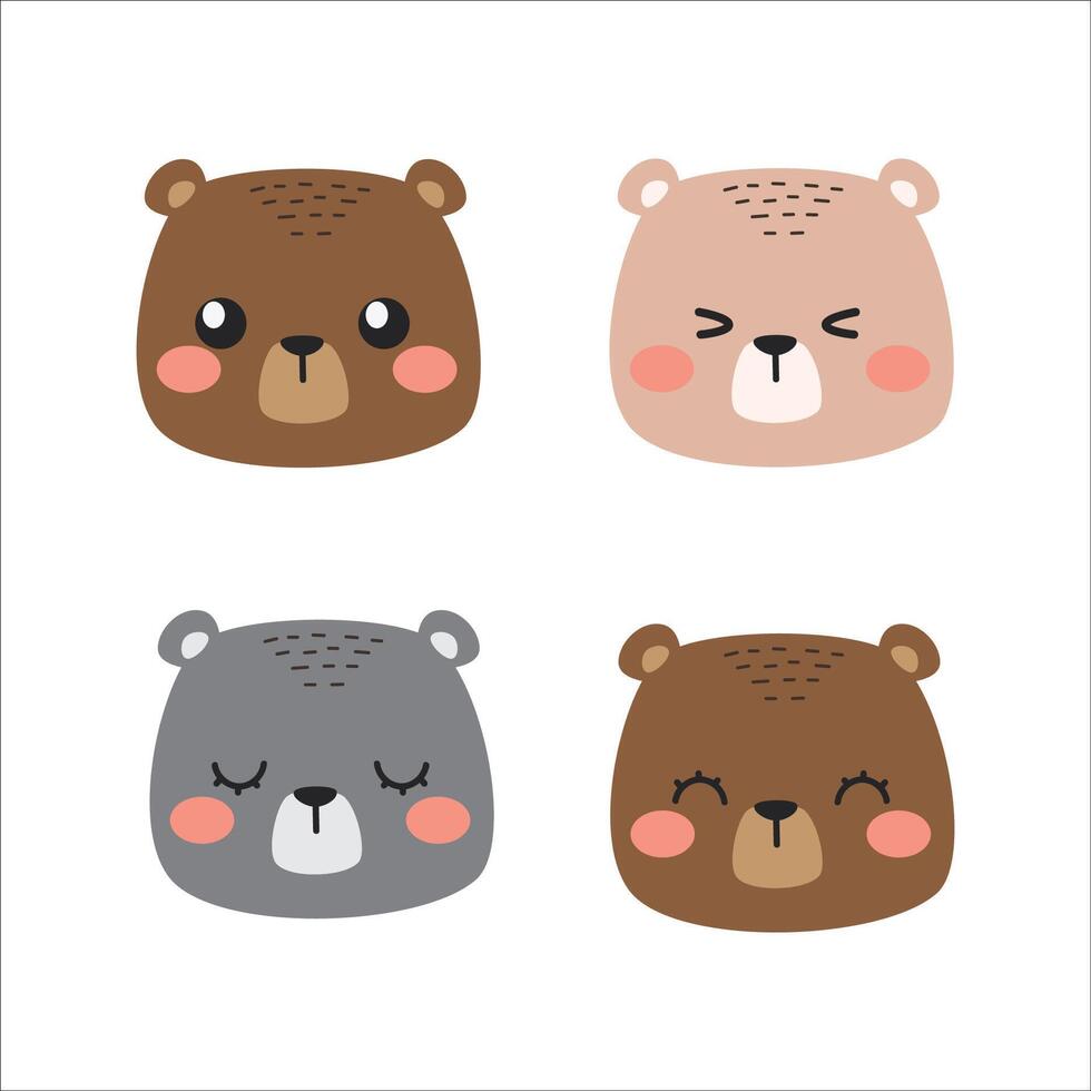 Handdrawn Collection of Cartoon Doodle Cute Bear Face vector