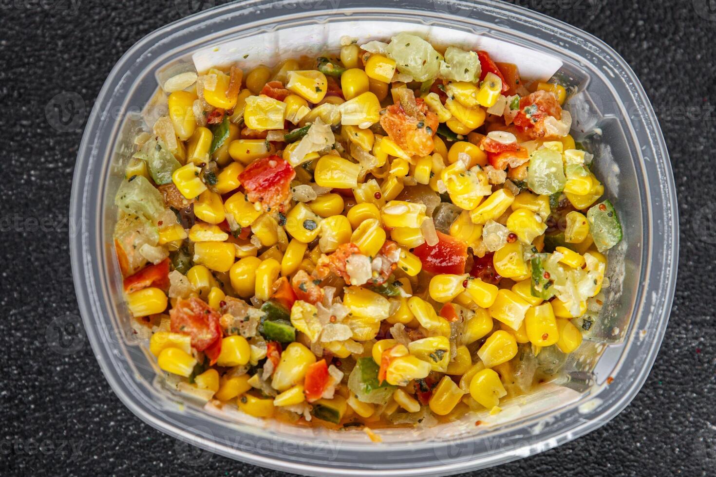 corn salad tasty food dish second course Fresh delicious gourmet food background on the table rustic food top view copy space top view keto and paleo diet Vegetarian and vegan food photo