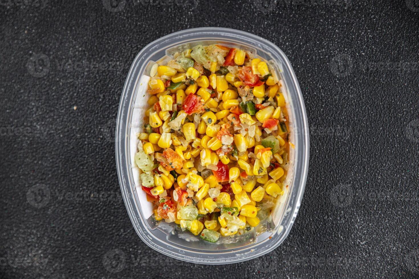 corn salad tasty food dish second course Fresh delicious gourmet food background on the table rustic food top view copy space top view keto and paleo diet Vegetarian and vegan food photo