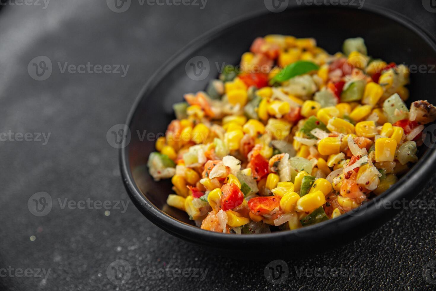 corn salad tasty food dish second course Fresh delicious gourmet food background on the table rustic food top view copy space top view keto and paleo diet Vegetarian and vegan food photo