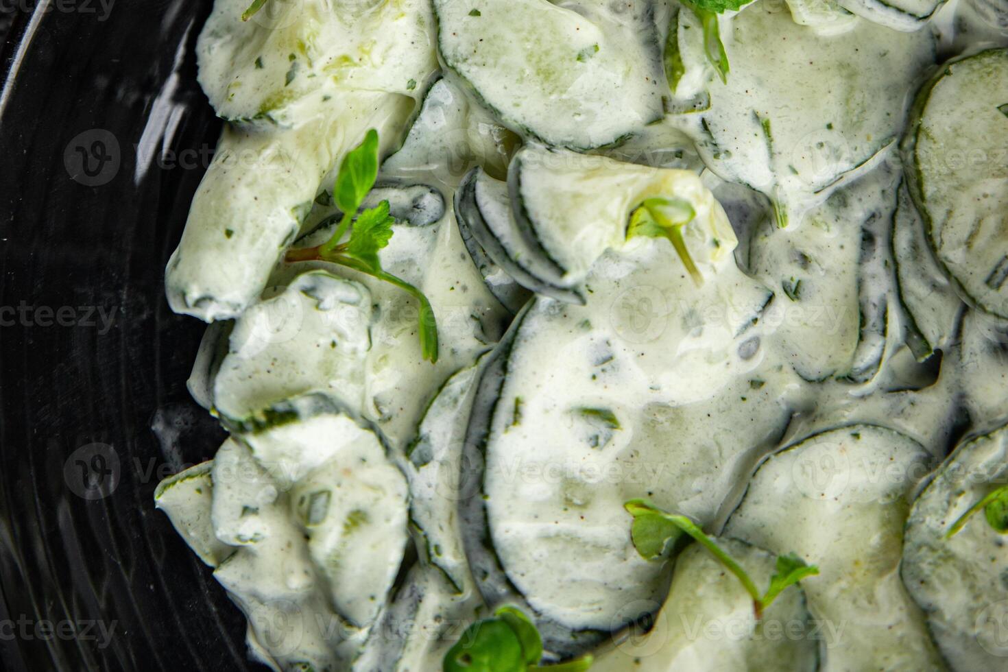 cucumber salad fresh cream tasty food dish fresh delicious gourmet background on the table rustic food top view copy space top view keto and paleo diet Vegetarian and vegan food photo