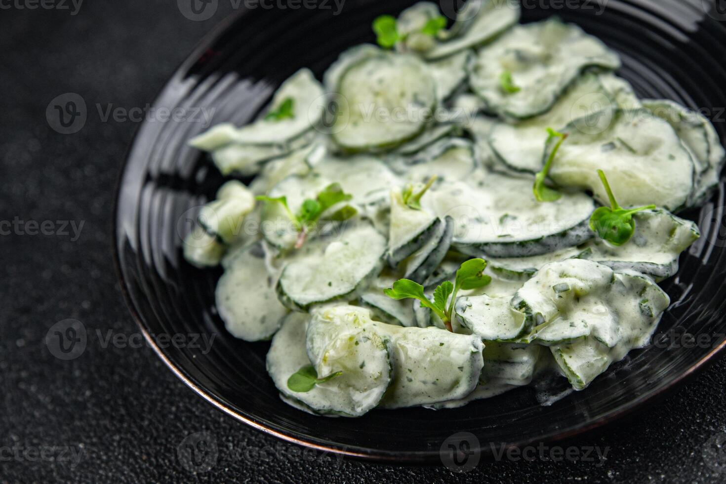 cucumber salad fresh cream tasty food dish fresh delicious gourmet background on the table rustic food top view copy space top view keto and paleo diet Vegetarian and vegan food photo